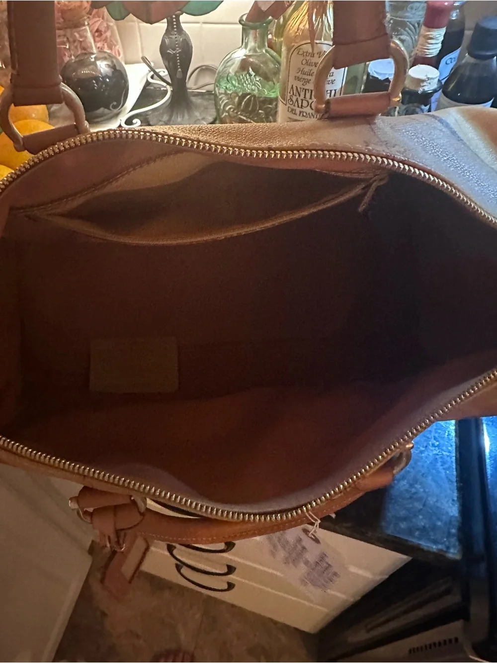 Alviero Martini Vintage Map-Print Tan Leather Travel bag Holdall